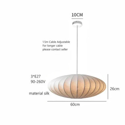 Seiden-Pendelleuchte, 60cm, E27, verstellbares Kabel, moderne Deckenbeleuchtung, weiß