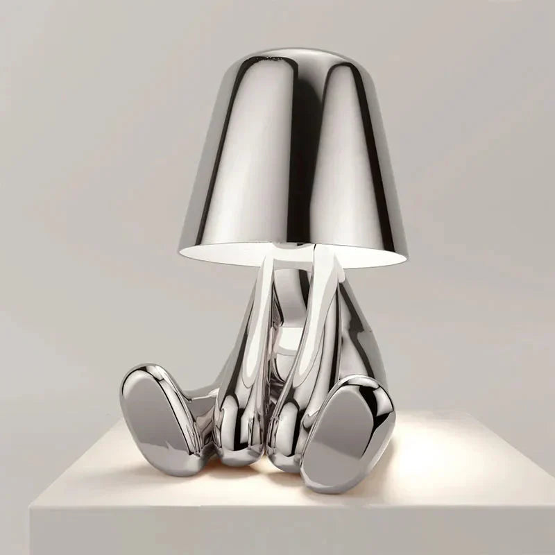 Silberne Tischlampe in Hasenform, modernes Design, Metall, Wohnzimmerbeleuchtung.