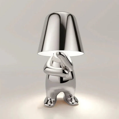 Silberne Tischlampe in Hasenform, modernes Design, Metall, dekorative Beleuchtung.