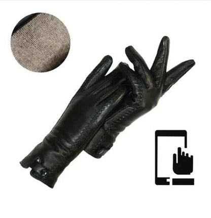 Schwarze Lederhandschuhe, Touchscreen-kompatibel, mit weichem Innenfutter, für Herren.