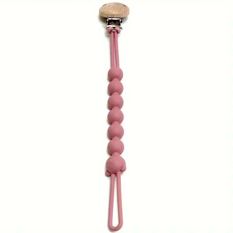 Rosa Silikon Schnullerkette mit Holzclip, Baby Zubehör, BPA-frei, langlebig und sicher.