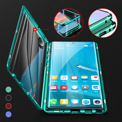 Grüne magnetische Handyhülle für Huawei, doppelseitig, stoßfest, Glas, Schutz, Zubehör.