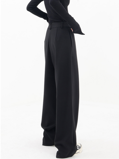 Schwarze Damenhose, weit geschnitten, elegant, aus Baumwolle, modisch, für Büro und Freizeit.
