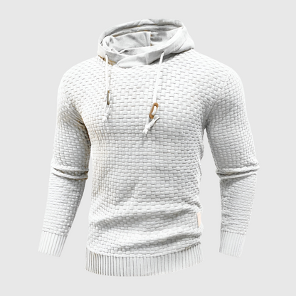 Weißer Strickpullover mit Kapuze, Herrenmode, Baumwolle, stilvoller Freizeitlook