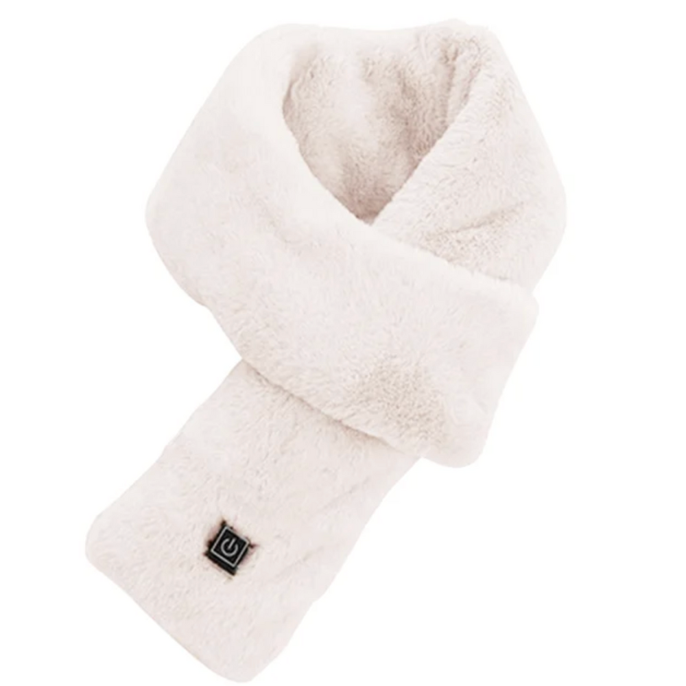 Weißer, flauschiger Schal aus Kunstfell, ideal für Wintermode und Kälteschutz.