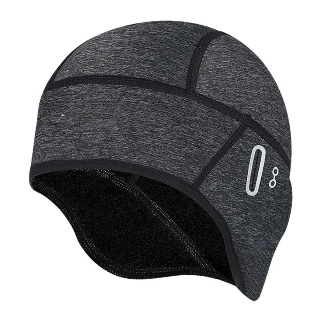 Dunkelgraue Wintermütze aus Fleece, winddicht, für Outdoor-Sportarten, Unisex-Design.