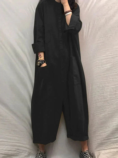 Översize jumpsuit i bomull och linne med långa ärmar – Amara