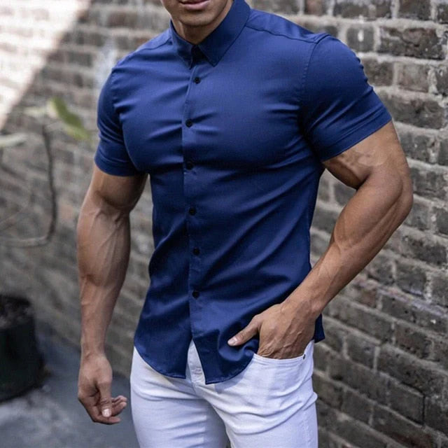 Slim stretch herrskjorta med kort ärm - Luca