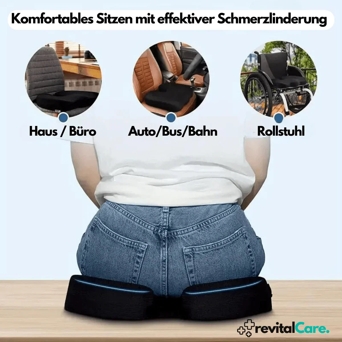 Sitzkissen für Büro, Auto, Rollstuhl; ergonomisch, schmerzlindernd, bequem, schwarz.