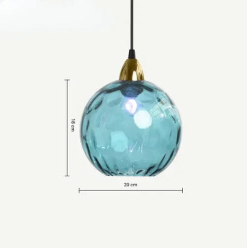 Blaue Glas-Pendelleuchte, 20 cm Durchmesser, moderne Hängelampe, Inneneinrichtung.