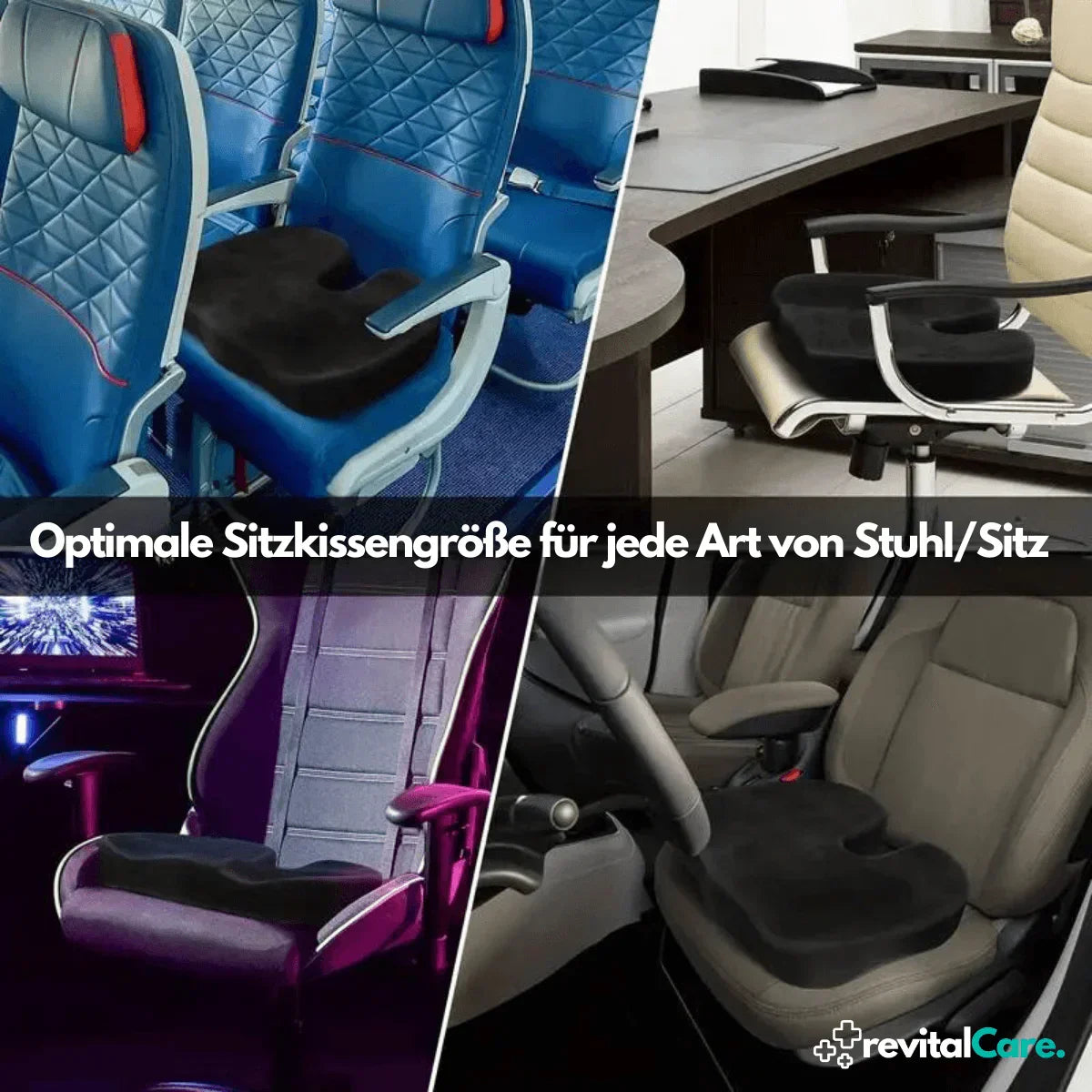 Orthopädisches Sitzkissen, ergonomisch, schwarz, für Bürostuhl, Autositz, Gaming-Stuhl.
