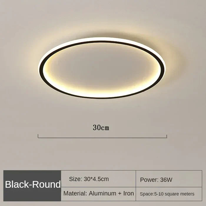 Runde schwarze LED-Deckenleuchte, 30cm, Aluminium, Eisen, 36W, modernes Design.
