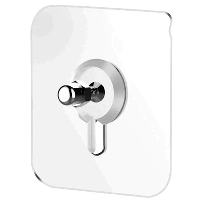 Transparenter selbstklebender Wandhaken aus Kunststoff und Metall für Badezimmer oder Küche.