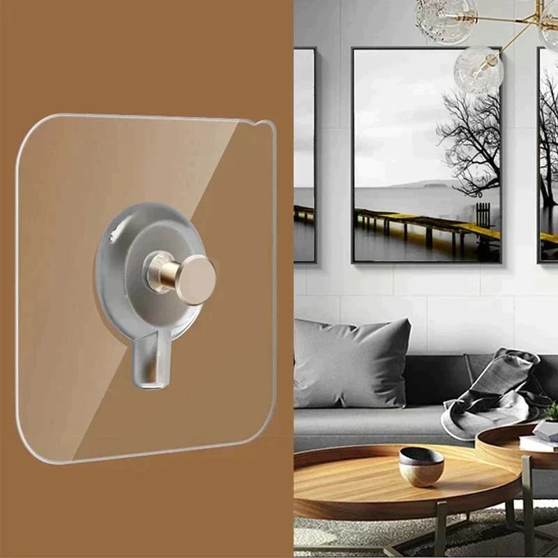 Selbstklebender Wandhaken, transparent, Edelstahl, für Badezimmer oder Küche.