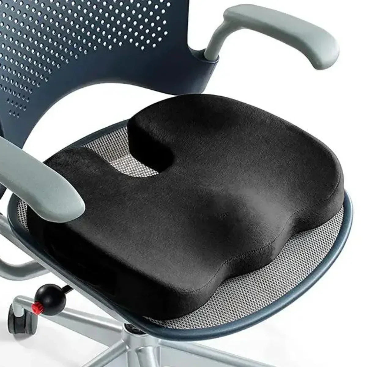 Orthopädisches Sitzkissen, schwarz, ergonomisch, für Bürostuhl, Linderung bei Arthritis.