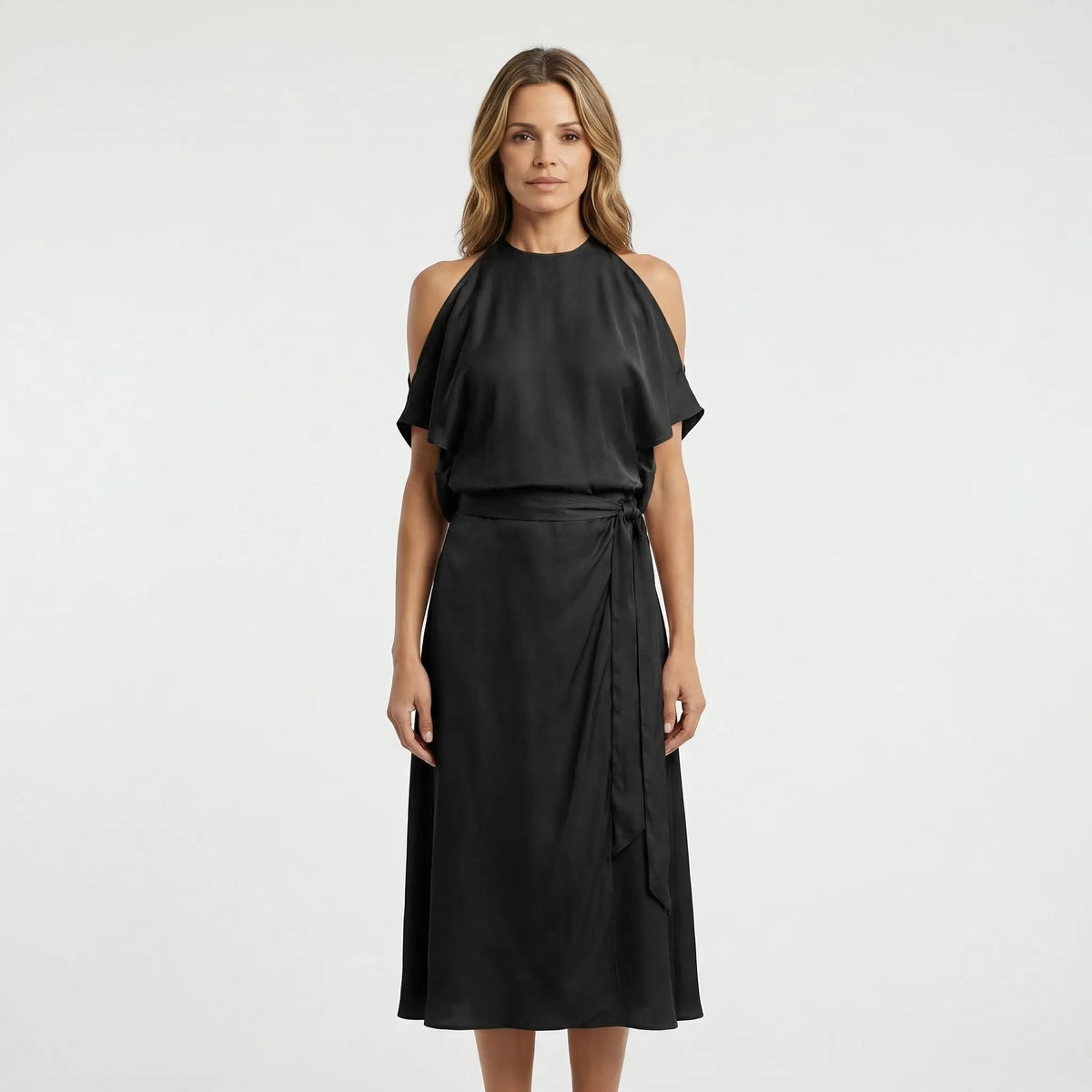 Asymmetric Halterneck Midi Dress - Claudia