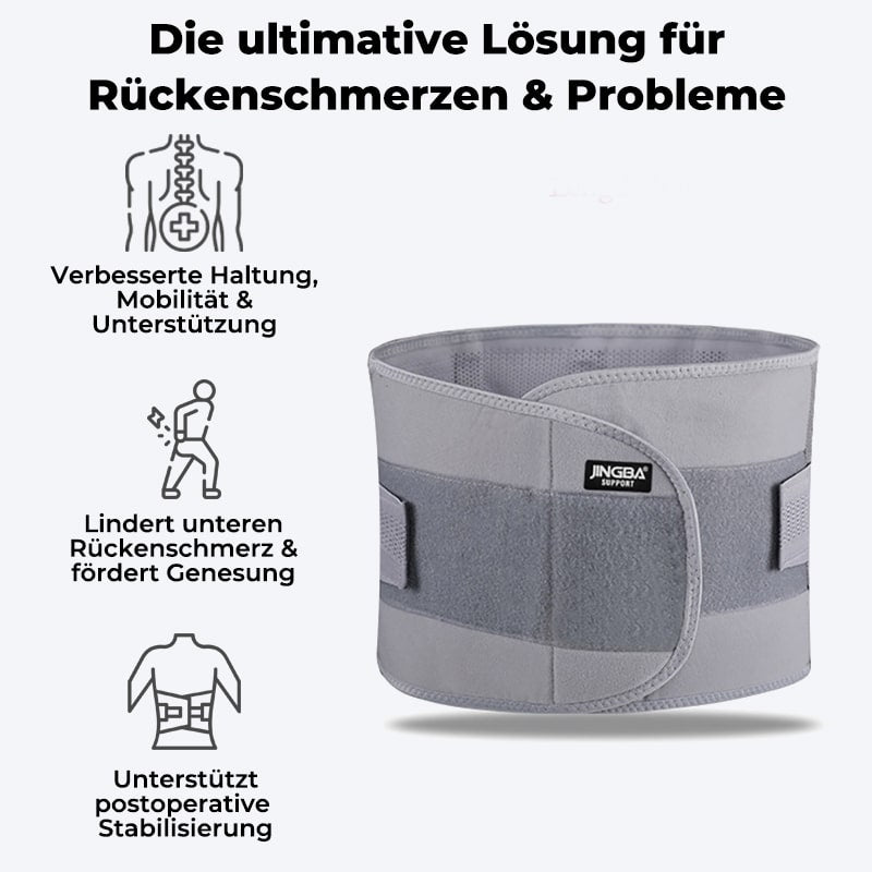 Grauer Rückenstützgürtel, verbessert Haltung, lindert Schmerzen, fördert Genesung.