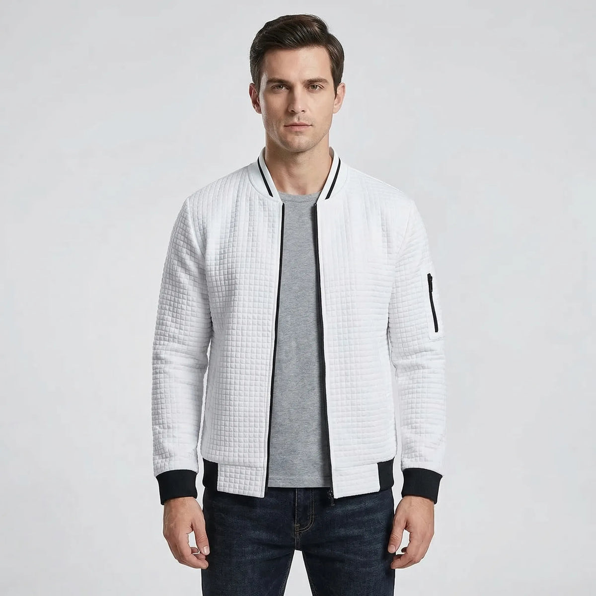 Full-Zip Textured Grid Cardigan - Mitchell