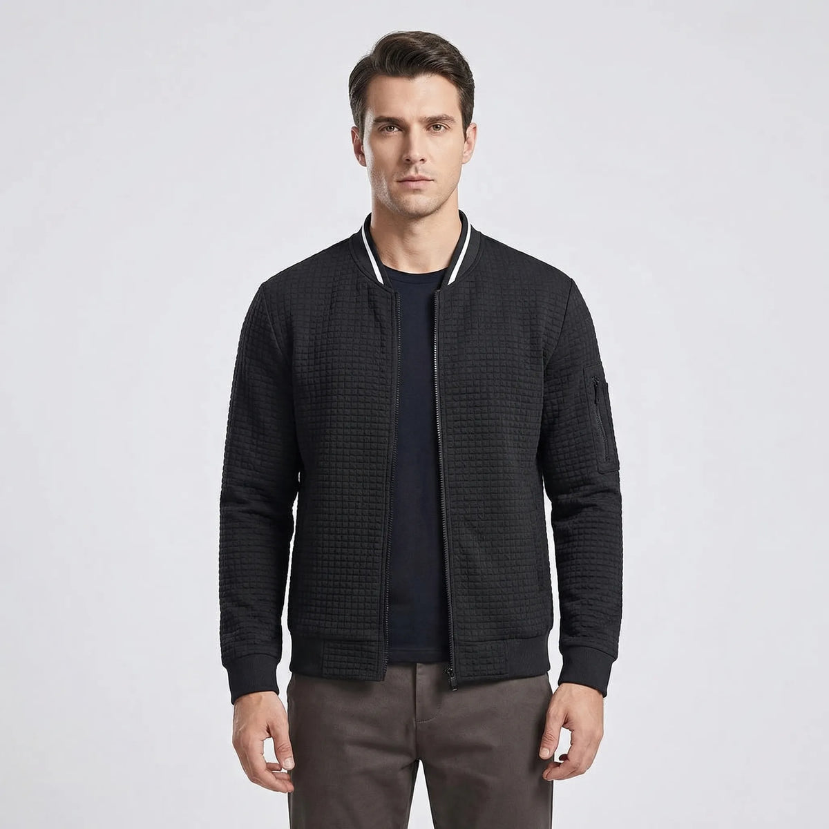 Full-Zip Textured Grid Cardigan - Mitchell