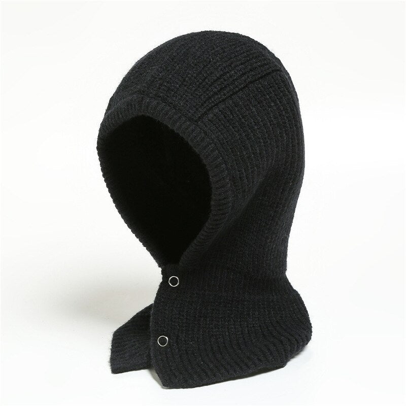 Schwarze Strick-Balaclava, warm, modisch, Winteraccessoire, Unisex, Outdoor, Gesichtsschutz.