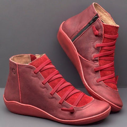 Rote Damen-Sneaker aus Leder mit Reißverschluss, modische Freizeitschuhe, bequeme Passform.