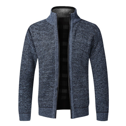 Dunkelblauer Strickjacke für Herren, Reißverschluss, warm, modisch, Winterkleidung.