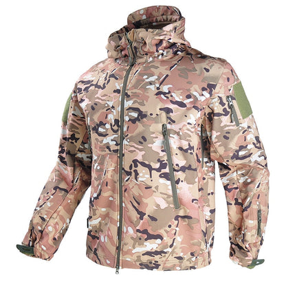 Tarnjacke Herren, Camouflage, wasserdicht, Outdoor, Kapuze, Reißverschluss, Polyester.