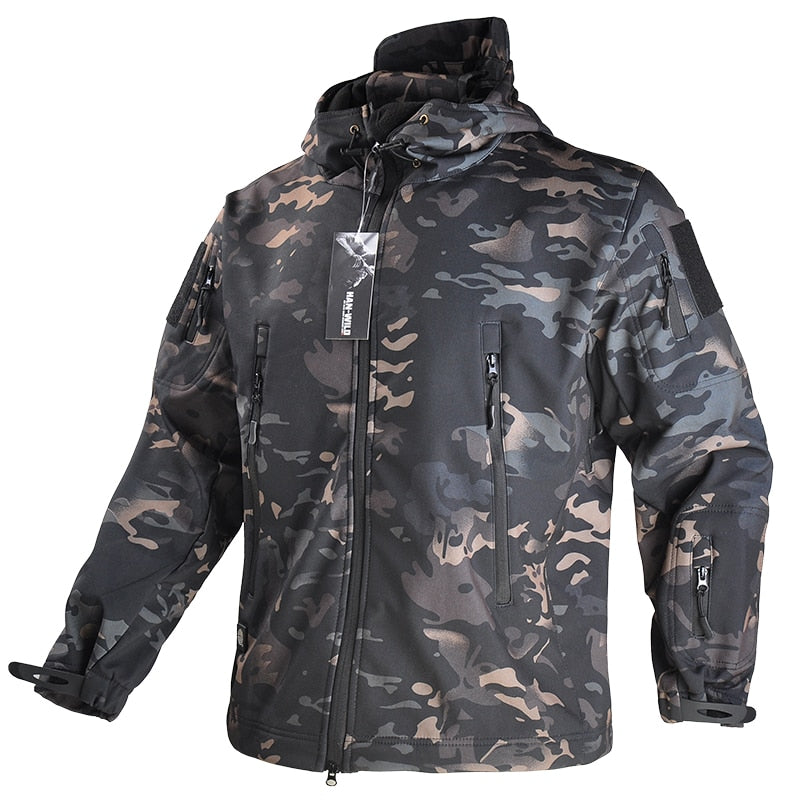 Tarnjacke Herren, wasserdicht, winddicht, Outdoor, Camouflage, Kapuze, Reißverschlüsse.