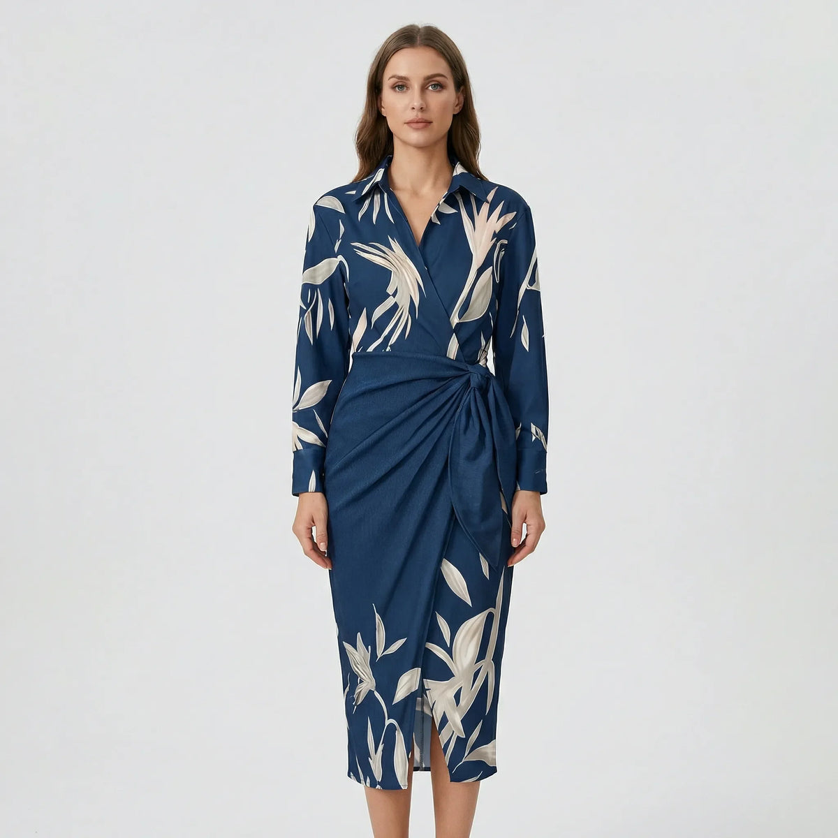 Langarm-Wickelkleid Mit Blattmuster - Mabel