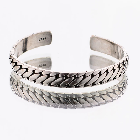 Silberarmreif mit Schuppenmuster, offenes Design, reflektierend, Schmuck für Damen und Herren.