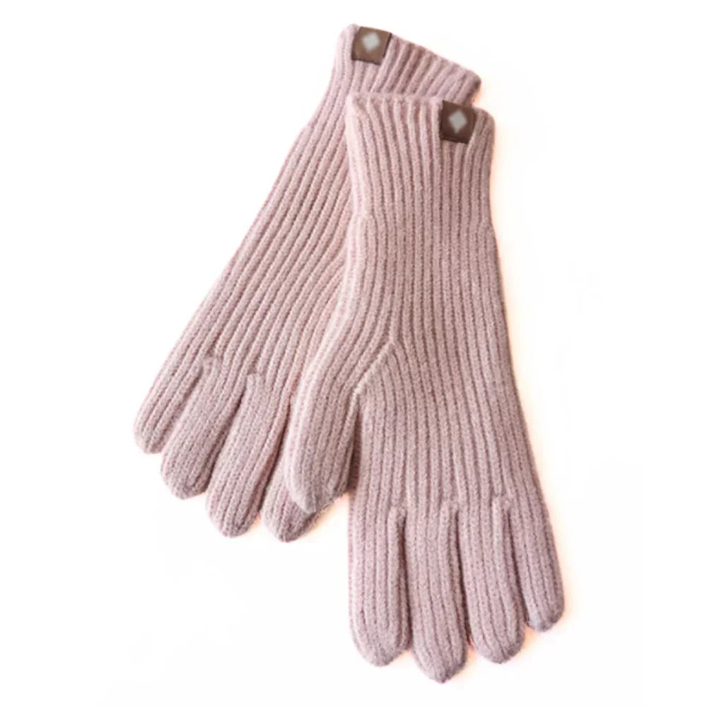 Rosa Strickhandschuhe aus Wolle, warm, Damenmode, Winteraccessoire, stilvoll, bequem.