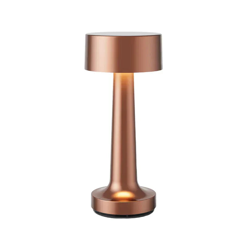 Bronzefarbene zylindrische Tischlampe für Restaurants, kabellos, modern, LED-Beleuchtung.