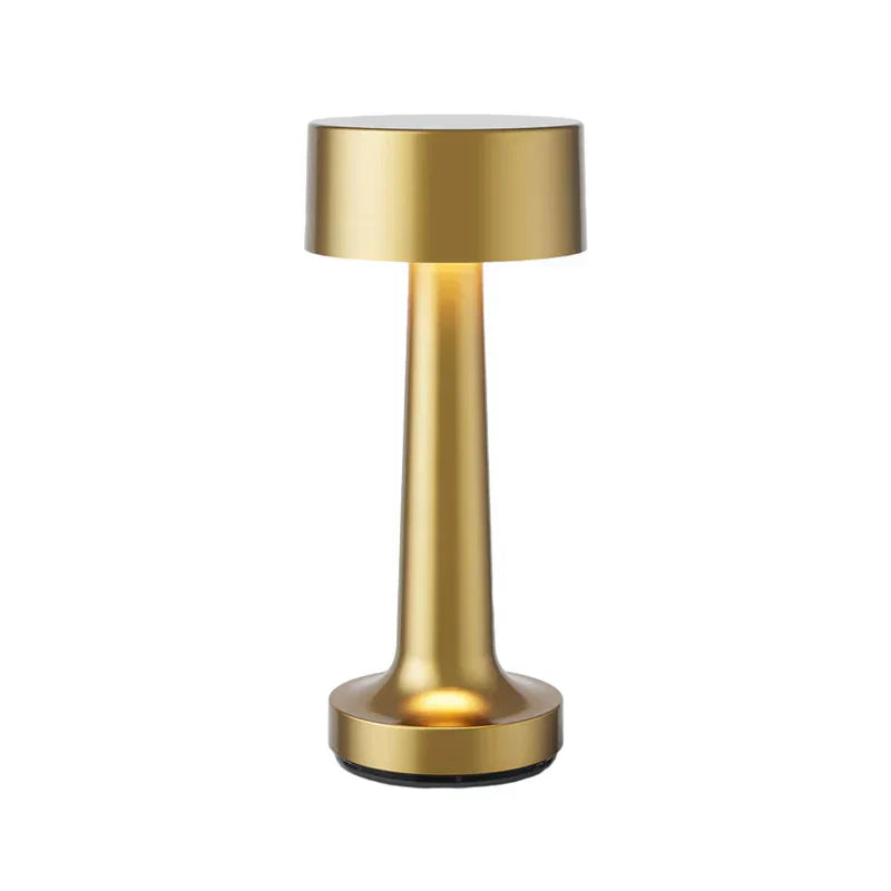 Goldene zylindrische Tischlampe für Restaurantbar, modernes Design, LED-Beleuchtung.