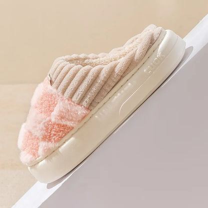 Beige-rosa Plüschhausschuhe, rutschfeste Sohle, Damen, bequem, warm, modisch.
