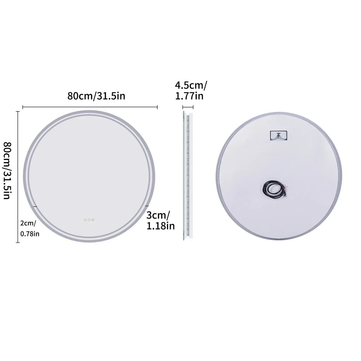 Runder LED-Spiegel 80cm, dimmbar, Touch-Schalter, energiesparend, modernes Design.