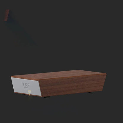Holz-Laptopständer, ergonomisch, 15 Grad Neigung, dunkelbraun, minimalistisches Design.