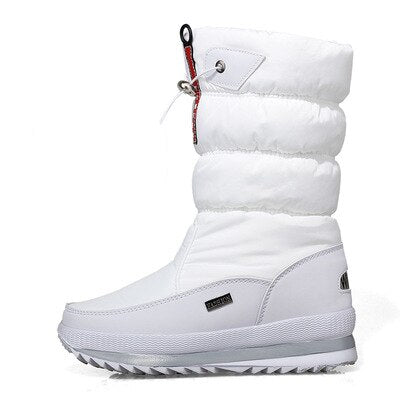 Weiße Damen-Winterstiefel, wasserdicht, gefüttert, rutschfeste Sohle, modisch.
