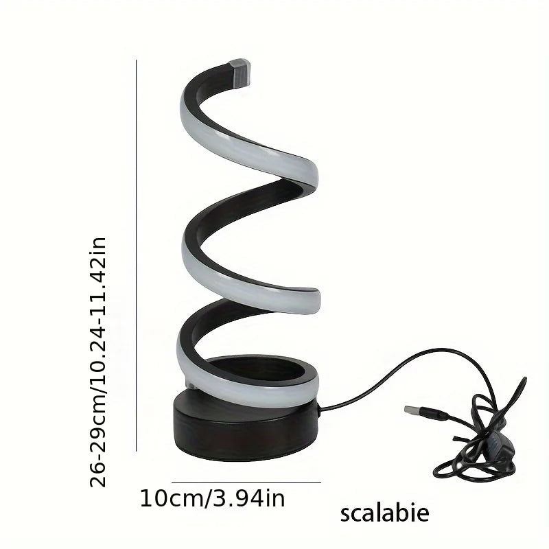 Spiralförmige LED-Tischlampe, schwarz-weiß, dimmbar, modernes Design, USB-Anschluss.