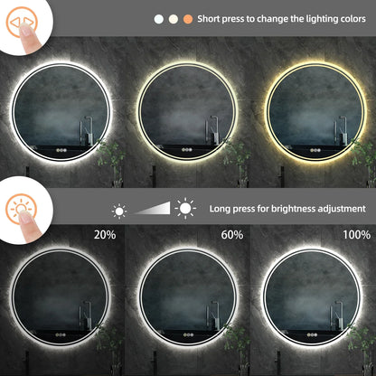 Runder LED-Spiegel mit dimmbarer Beleuchtung, Touch-Bedienung, Badezimmer, modern, energiesparend.