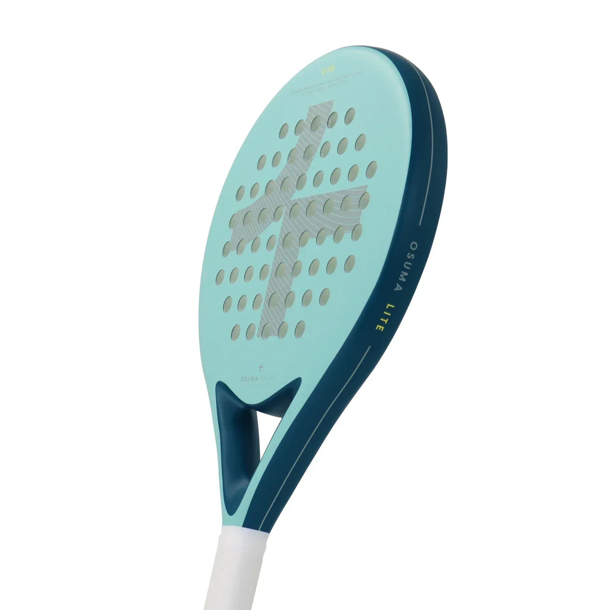 Hellblaues Padel-Tennisschläger aus Carbon, Osuna Lite, mit perforierter Schlagfläche.