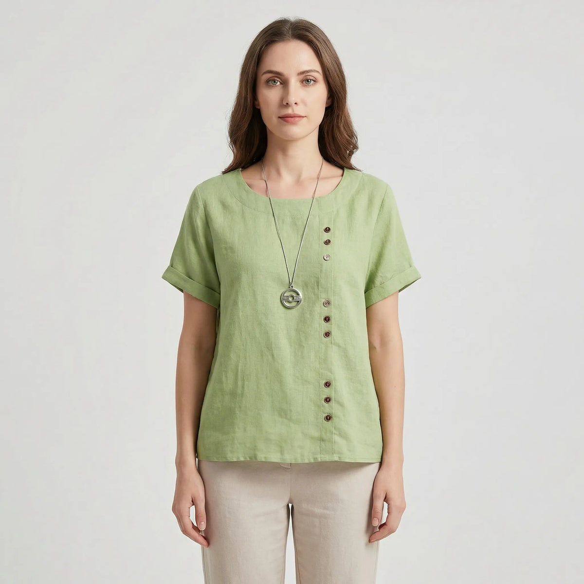Short-Sleeve Button-Front Blouse - Mindy