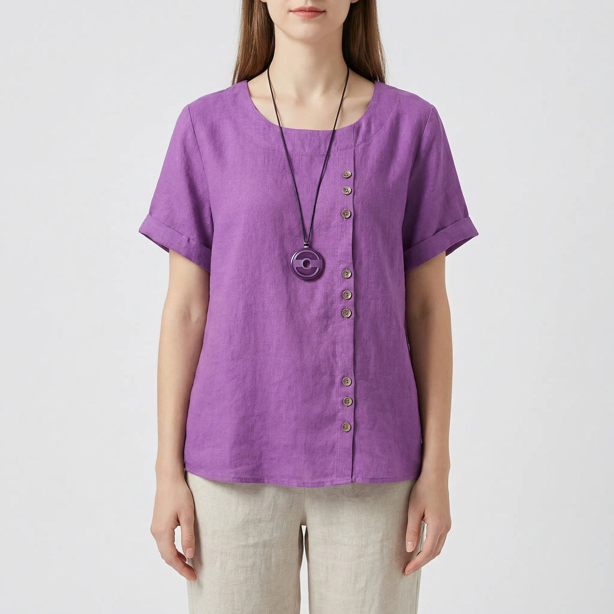 Short-Sleeve Button-Front Blouse - Mindy