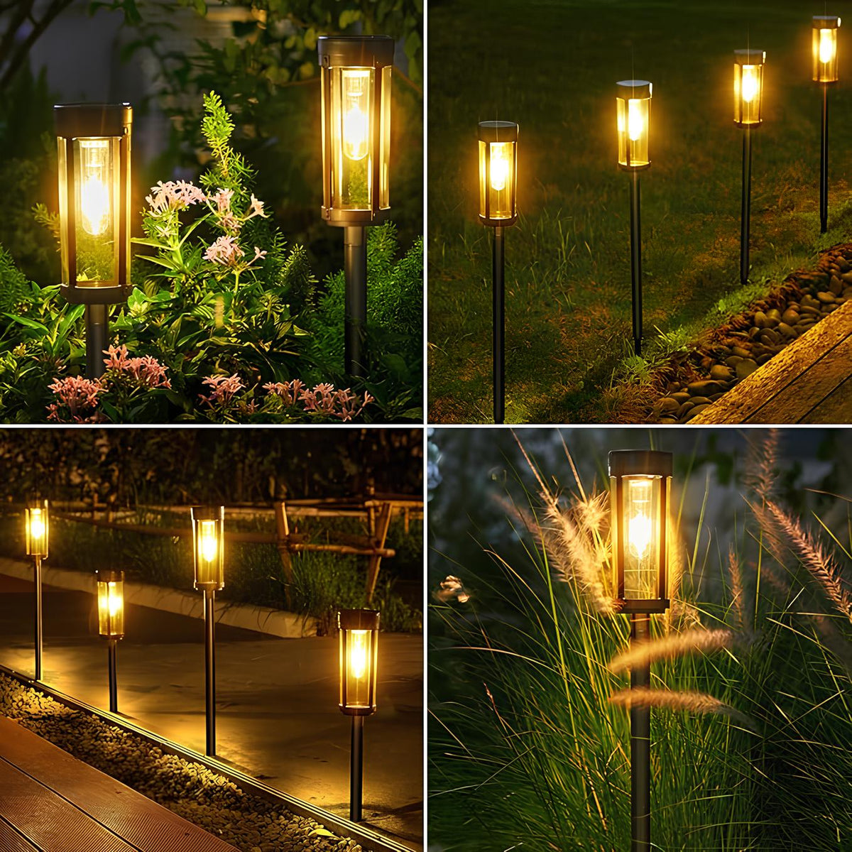 Solarbetriebene Gartenfackel, LED, warmweißes Licht, wetterfest, Außenbeleuchtung.