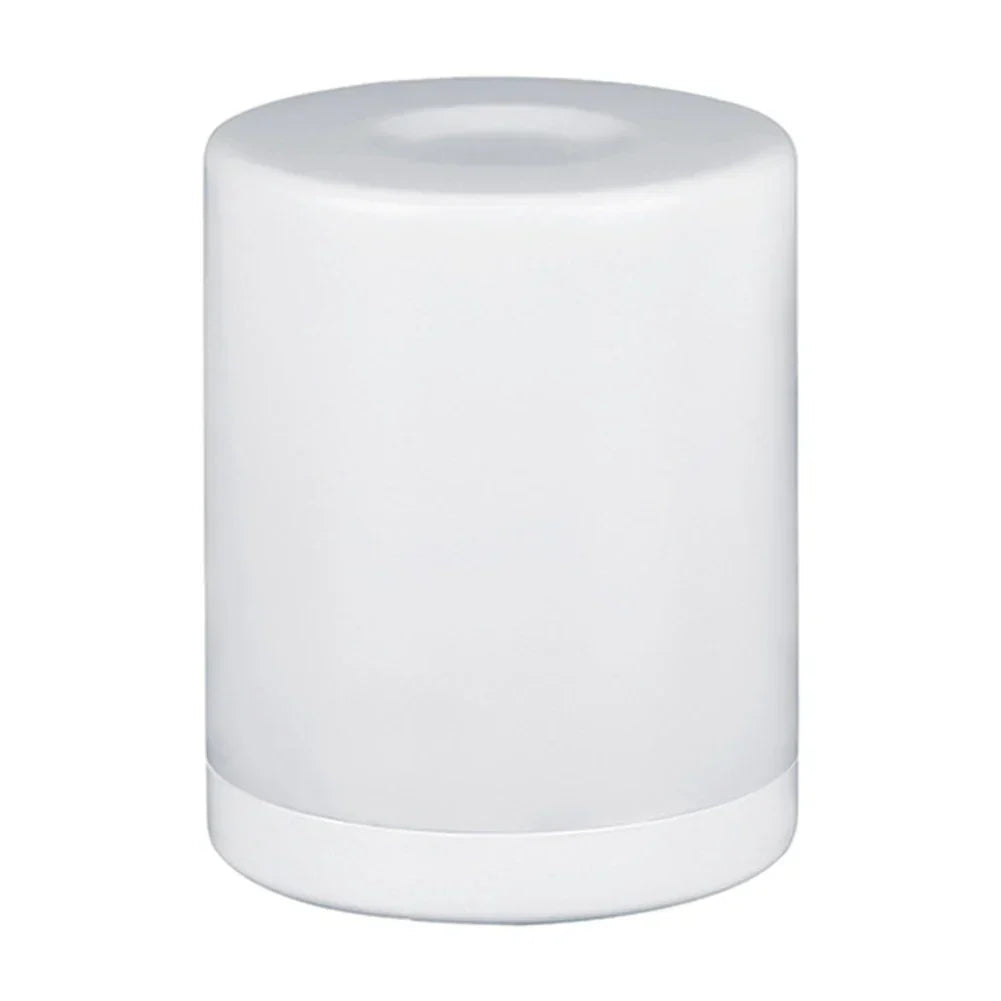 Weiße LED-Tischlampe, stufenlos dimmbar, Touch-Steuerung, USB-aufladbar, modernes Design.