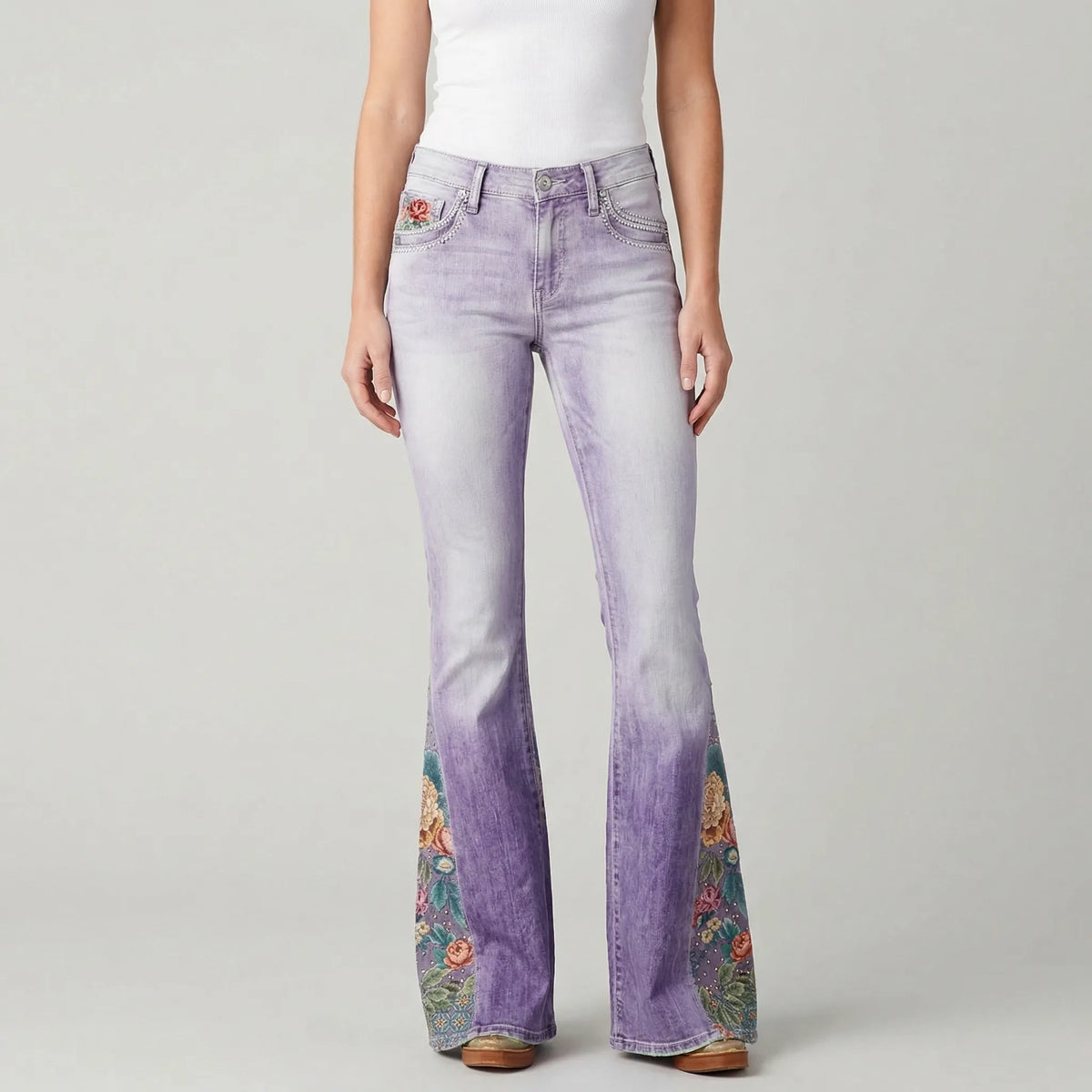 Uitlopende Jeans Met Bloemenprint - Janie