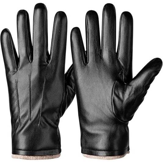 Schwarze Lederhandschuhe für Herren, winterfest, elegant, warm gefüttert, modisches Accessoire.