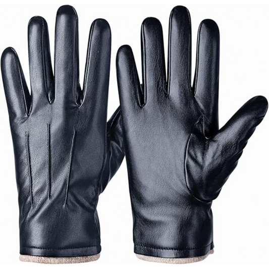 Schwarze Lederhandschuhe für Herren, warm gefüttert, elegant, Wintermode-Accessoire.