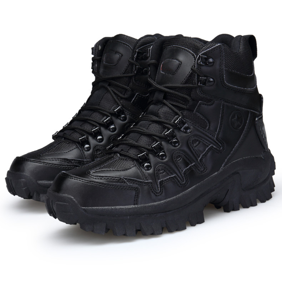 Schwarze winddichte Wanderschuhe, robustes Design, Outdoor-Stiefel für Herren.