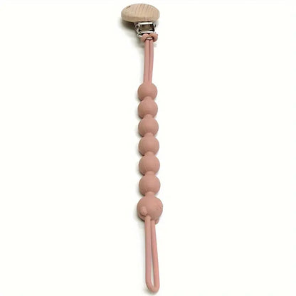 Rosa Silikon Schnullerkette mit Holzclip, Baby Zubehör, Beißring, BPA-frei, handgefertigt.