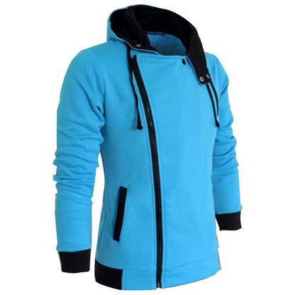 Blaue Kapuzenjacke mit Reißverschluss, Herrenmode, sportlich, Baumwolle, Freizeitkleidung